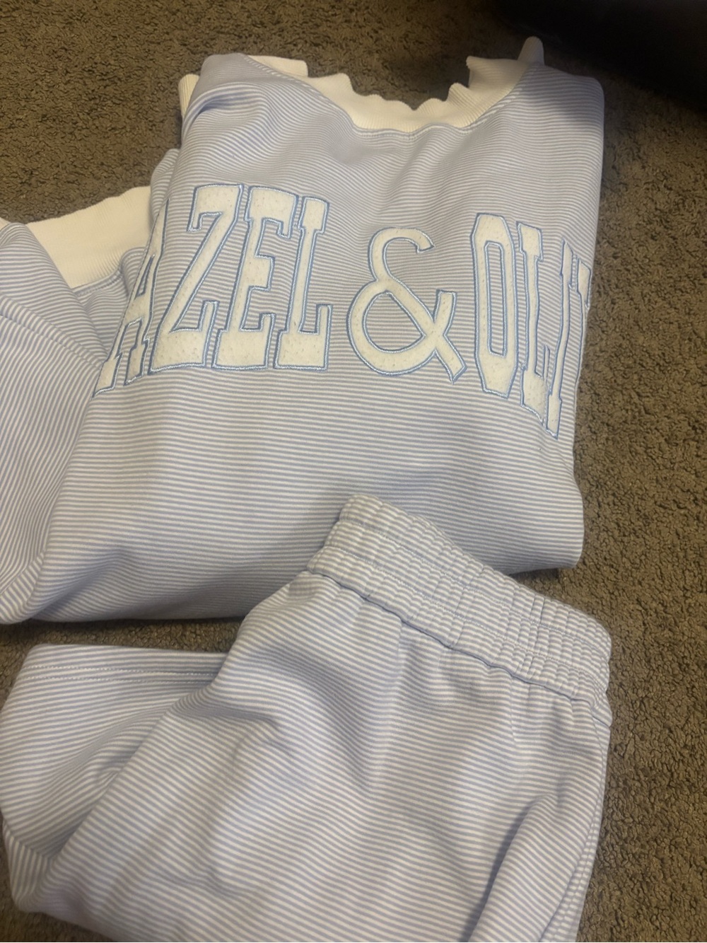 Hazel & Olive Light Blue Striped Lounge Set SMALL BOTTOMS MEDIUM TOP